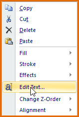Screenshot of choose editing text contextual menu item